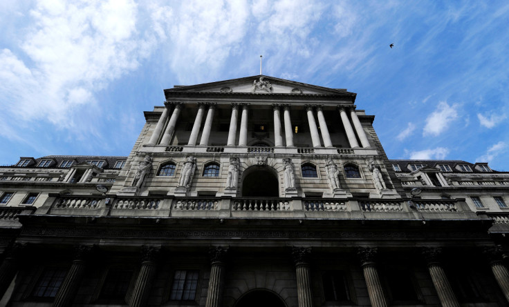 The Bank of England is seen against a blue sky, London