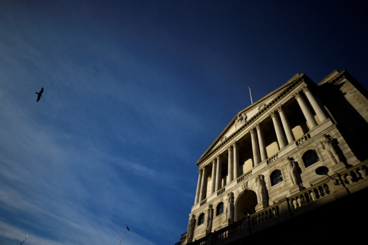 A bird flies past The Bank of England in the City of London