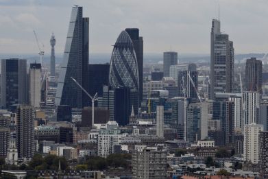 A general view of the financial district of London is seen in London