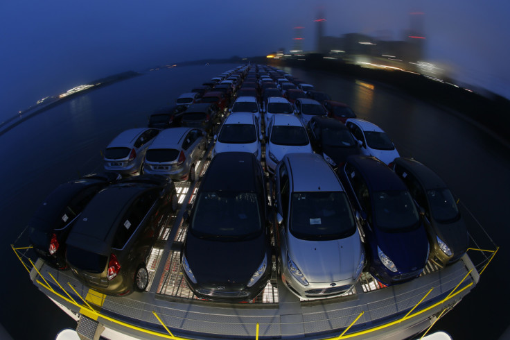 Newly manufactured Ford Fiesta cars are seen on the deck of the car transport ship "Tossa", during its journey from a Ford plant in the German city of Cologne