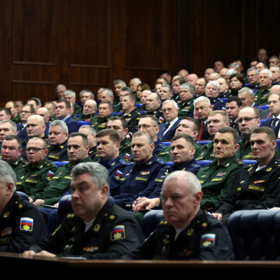 Participants attend a meeting of Defence Ministry Board in Moscow