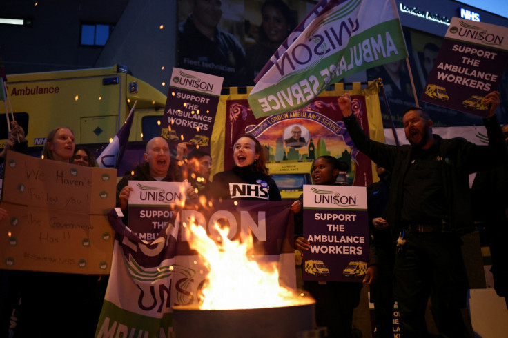 Ambulance workers strike over pay, in London