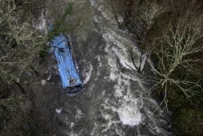 The bus crashed through the safety barrier and plunged into the Lerez river on Christmas Eve, killing seven people