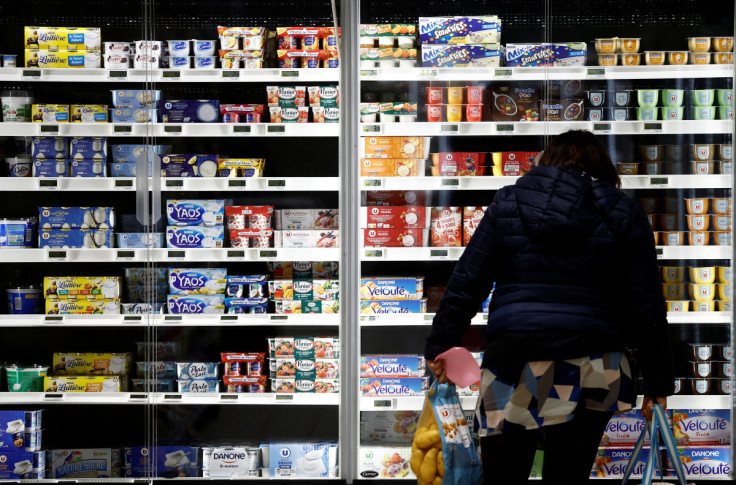 Customers shop in a supermarket in La Verrie