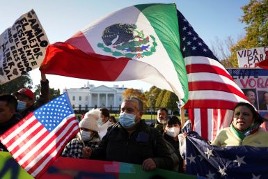 Supporters of Mexican President Andres Manuel Lopez Obrador gather at the White House in Washington