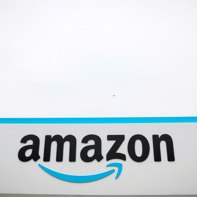 Amazon logo is displayed outside LDJ5 sortation center in New York City