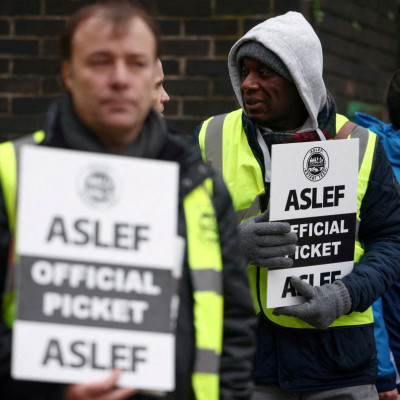 Rail workers that are members of the ASLEF union go on strike in London