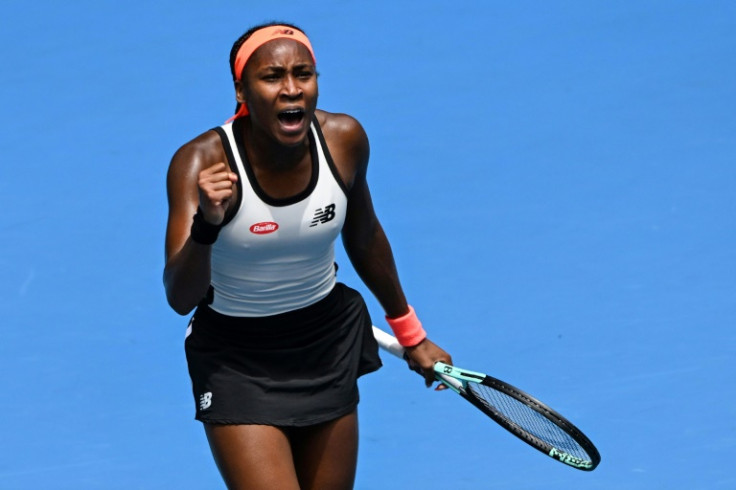 Coco Gauff celebrates victory against Czech Republic's Katerina Siniakova at the  Australian Open