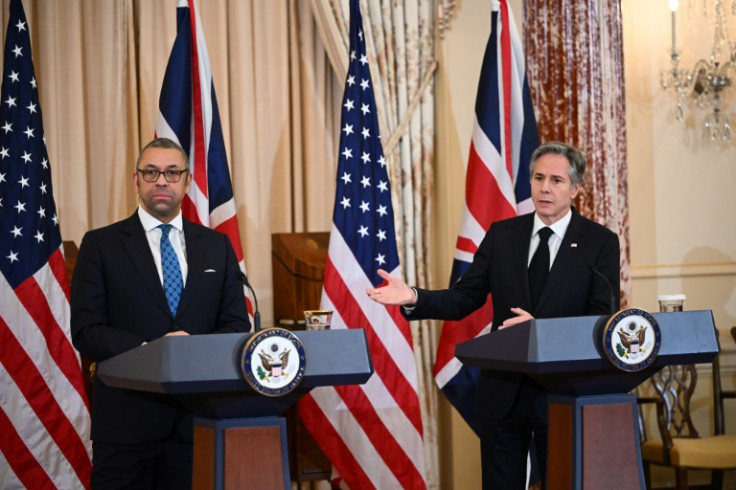 US Secretary of State Antony Blinken and Britain's Foreign Secretary James Cleverly hold a joint press conference
