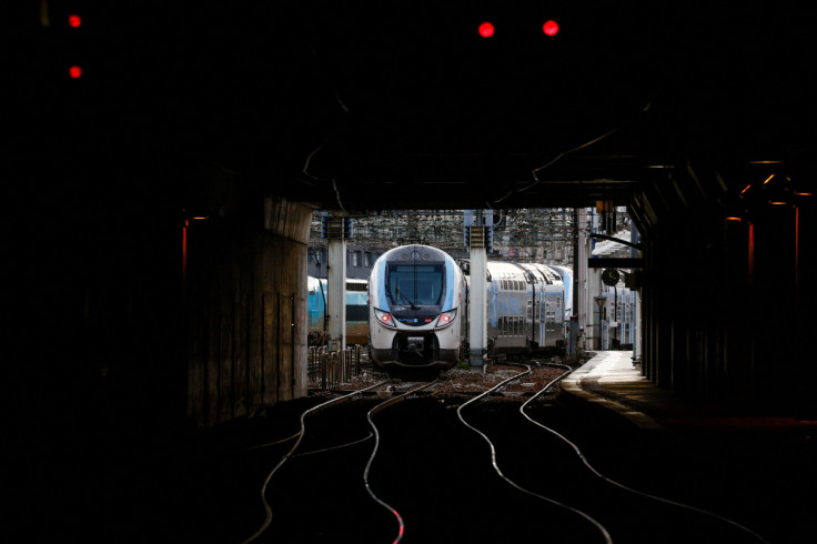 A SNCF Express Regional train is seen at Montparnasse train station in Paris