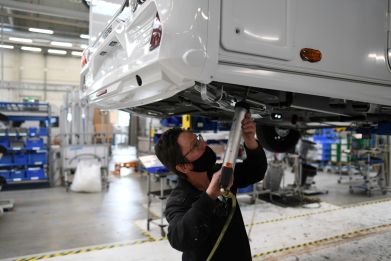 Worker assembles a vehicle at the Knaus-Tabbert AG factory in Jandelsbrunn