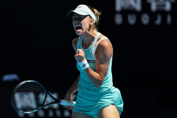 Poland's Magda Linette wins a point against Czech Republic's Karolina Pliskova