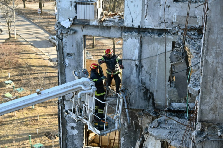 A residential building partially destroyed by shelling in the outskirt of Kharkiv