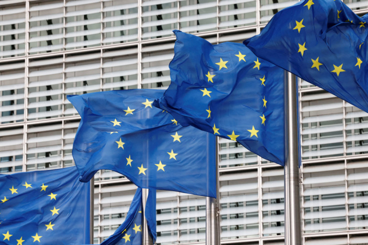 European Union flags flutter outside the EU Commission headquarters in Brussels