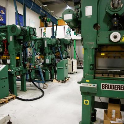 Machines produced by Bruderer Uk Ltd are seen inside the company's factory in Luton