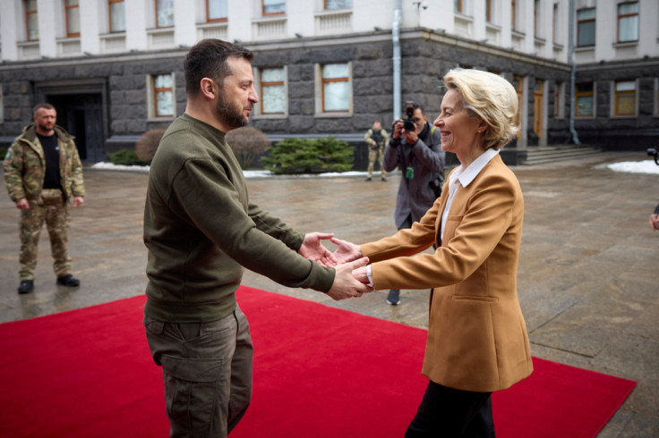 Ukraine's President Zelenskiy welcomes European Commission President von der Leyen ahead of EU summit in Kyiv