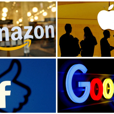 The logos of Amazon, Apple, Facebook and Google
