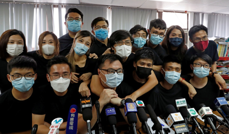 Young Hong Kong democrats from the so-called "resistance" or localists camp attend a news conference after pre-election in Hong Kong