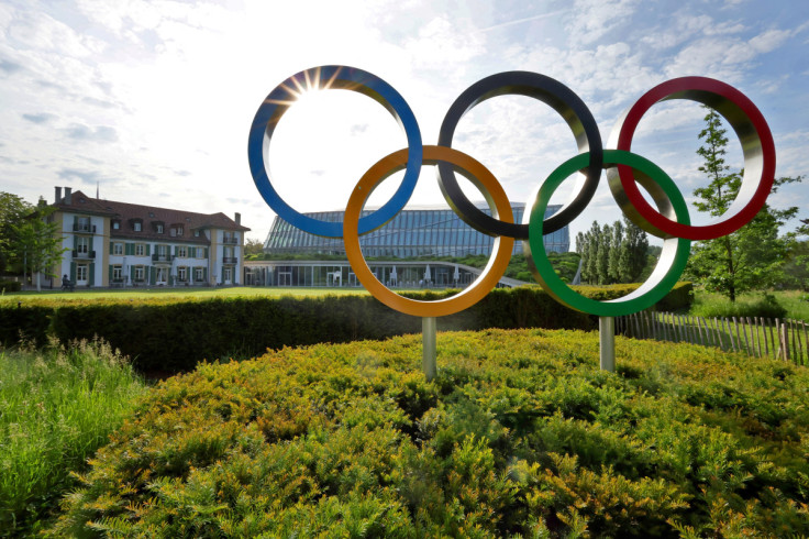 The Olympic rings are pictured in front of the IOC headquarters in Lausanne