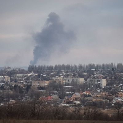 Smog is seen during a shelling in the front line city of Bakhmut