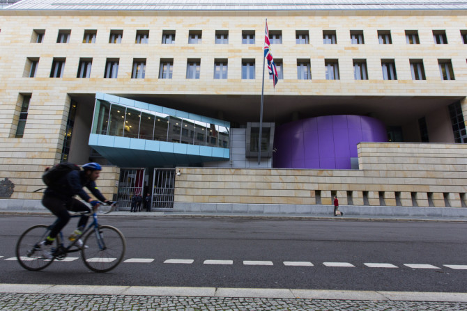 A man cycles past the British Embassy in Berlin