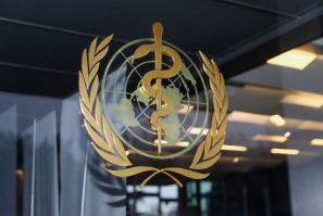 The WHO logo is pictured in Geneva