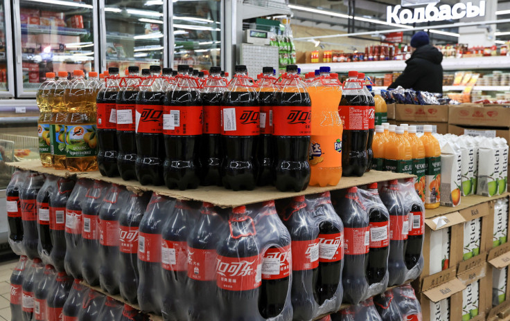 Bottles of Coca Cola imported from China are displayed for sale at a supermarket in Vladivostok