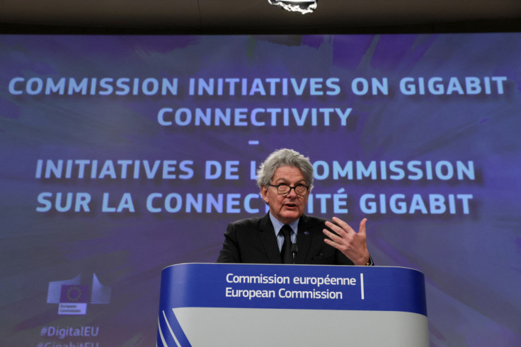 EU Internal Market and Industry Commissioner Breton speaks at a news conference in Brussels