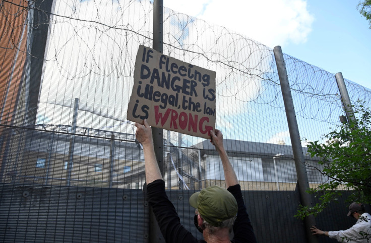 Protest against planned deportation of asylum seekers at Gatwick Airport near Crawley