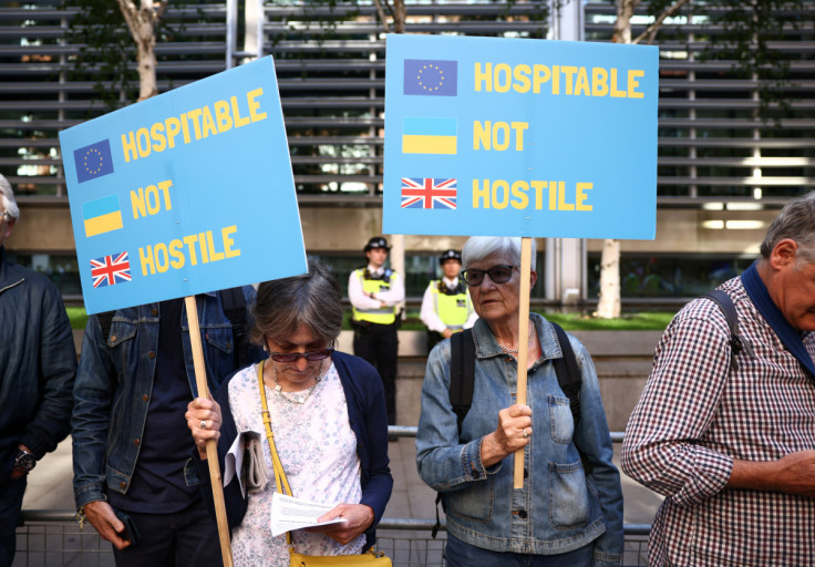 Protestors demonstrate outside the Home Office building against the British Governments plans to deport asylum seekers to Rwanda