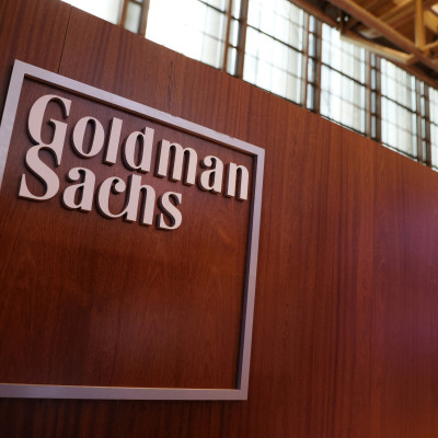 The logo for Goldman Sachs is seen on the trading floor at the New York Stock Exchange (NYSE) in New York City