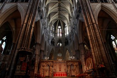 General view shows the inside of Westminster Abbey in central London