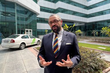 British Foreign Secretary James Cleverly gestures during an interview with Reuters, in New Delhi