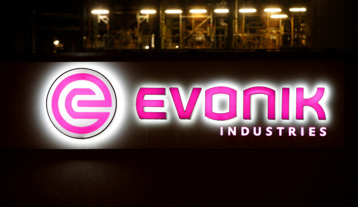 The logo of German specialty chemical company Evonik Industries AG is pictured at their plant in Bitterfeld