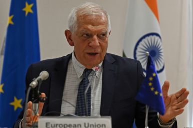 EU foreign policy chief Josep Borrell addresses reporters in New Delhi