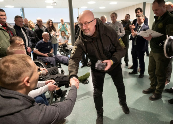 Ukraine's Defence Minister Oleksiy Reznikov met Ukrainian soldiers recovering in Stockholm ahead of the EU meeting