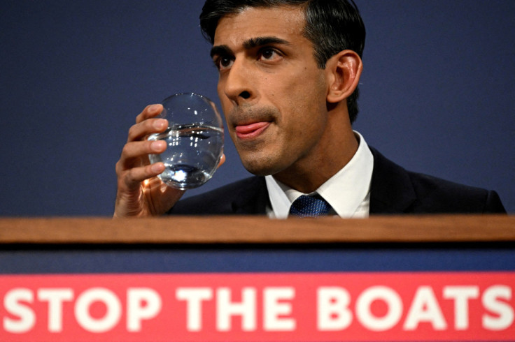 British Prime Minister Rishi Sunak speaks during a news conference in London