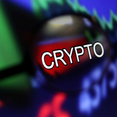 Illustration shows word "Crypto" and stock graph