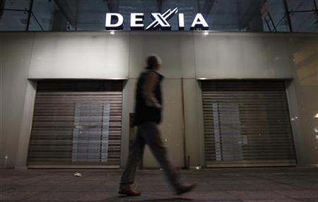 Closed entrance of Dexia's headquarters in Brussels