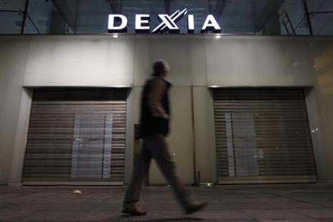 Closed entrance of Dexia's headquarters in Brussels