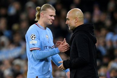 Erling Haaland (left) kept Manchester City on course for a first Champions League title under Pep Guardiola (right)