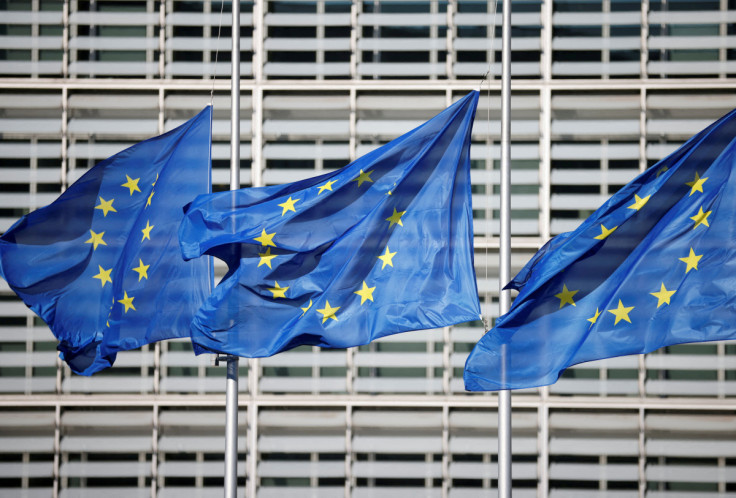 European Union flags fly outside the European Commission headquarters in Brussels