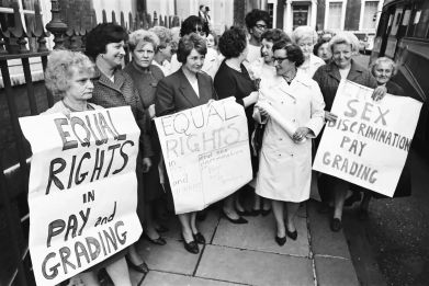 Women striking for equal pay in 1968