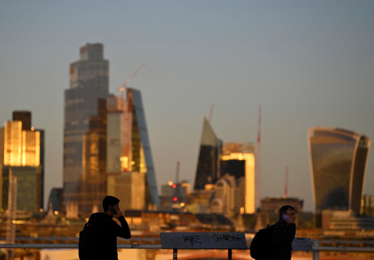 City of London financial district during evening rush-hour in London