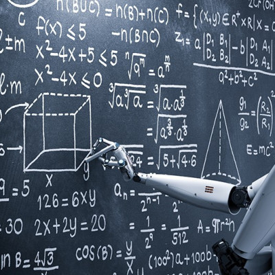 An illustration of robot at a chalkboard