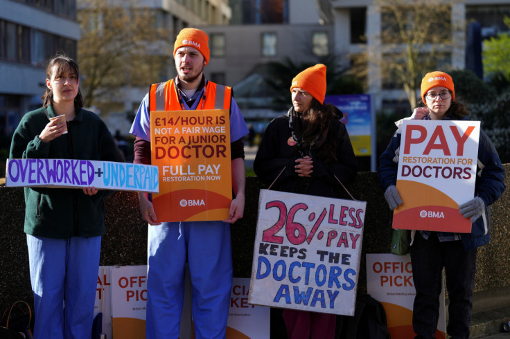 Junior doctors hold a strike amid a dispute with the government over pay, in London