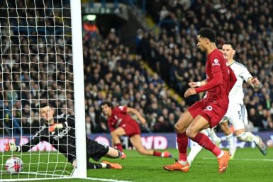 Liverpool's Cody Gakpo scores the opening goal against Leeds