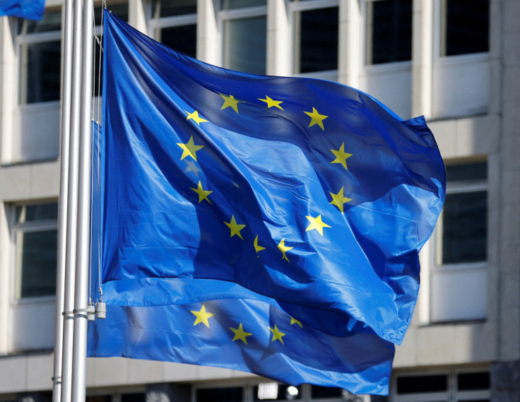 European Union flags fly outside the European Commission headquarters in Brussels