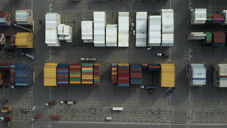 Aerial view of exported goods in containers
