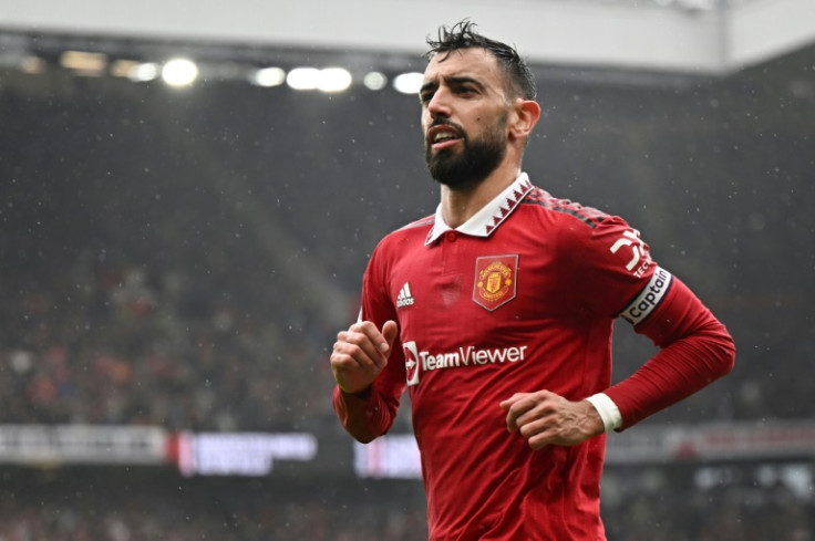 Manchester United's Bruno Fernandes celebrates his goal against Aston Villa